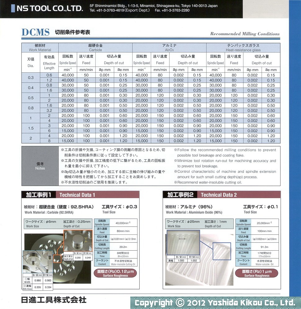 吉田機工株式会社 Yoshida Kikou Co.,Ltd. 硬脆材加工用スクエアエンドミル「DCMS」